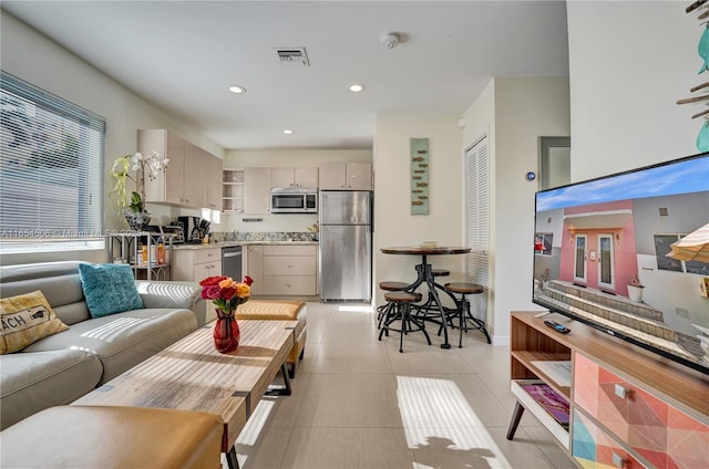 view of tiled living room