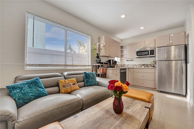 view of tiled living room