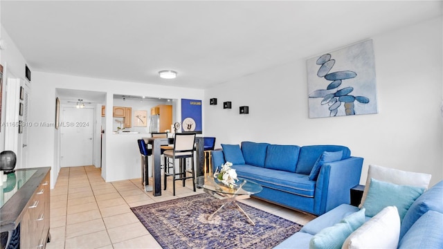 living room featuring light tile patterned floors