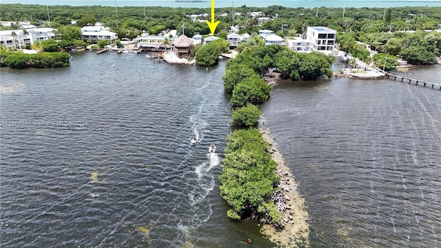 drone / aerial view featuring a water view