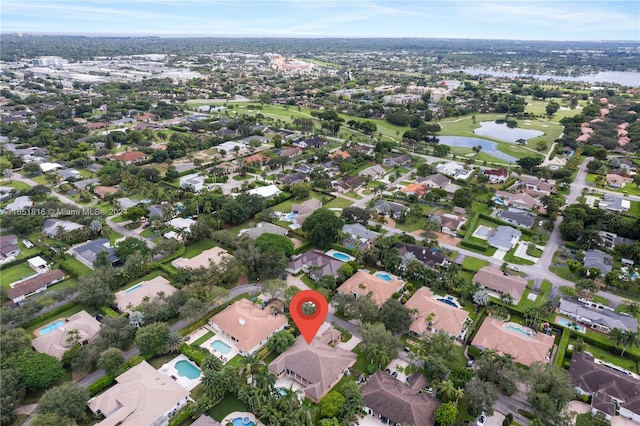 aerial view with a water view