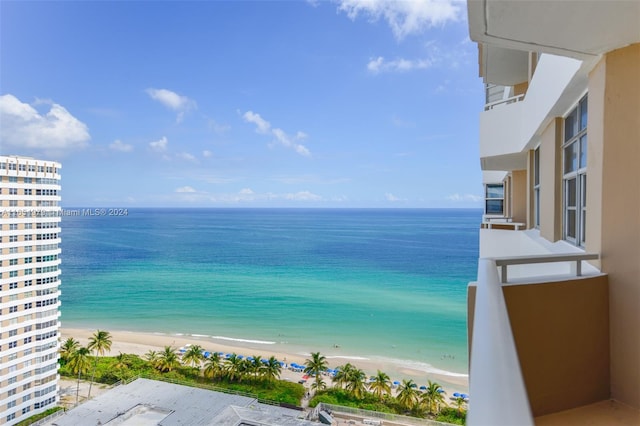 property view of water featuring a beach view