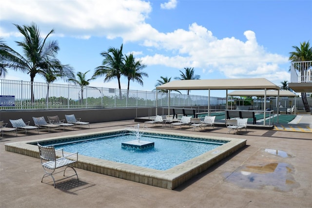 view of swimming pool featuring a patio