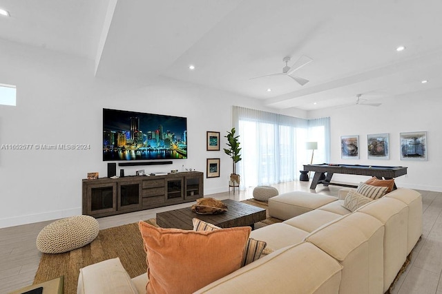 348 Desoto St, Hollywood, FL 33019 - living area with light wood-style flooring, billiards, a ceiling fan, recessed lighting, and baseboards