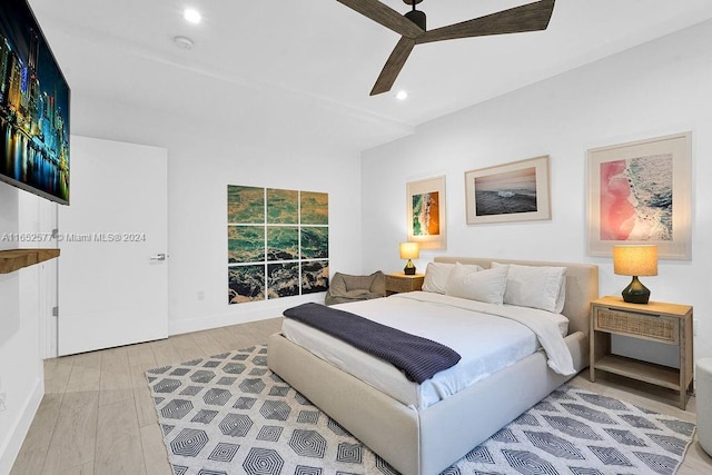 348 Desoto St, Hollywood, FL 33019 - bedroom with recessed lighting, light wood-style flooring, baseboards, and a ceiling fan