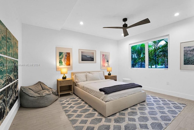 348 Desoto St, Hollywood, FL 33019 - bedroom featuring recessed lighting, baseboards, ceiling fan, and light wood finished floors