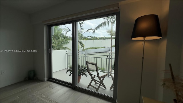 entryway featuring a water view