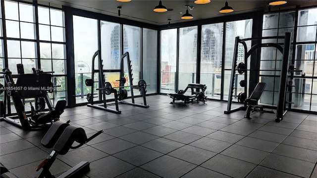 exercise room with a wall of windows and a wealth of natural light