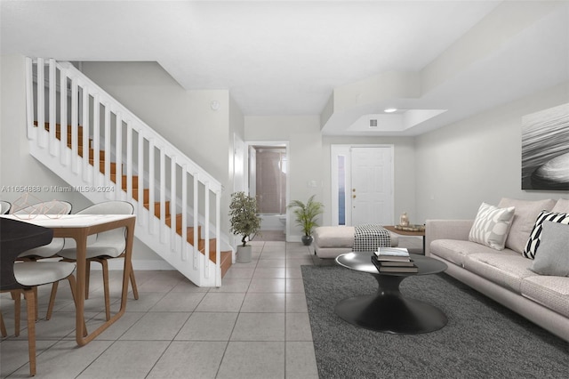 living room with light tile patterned floors