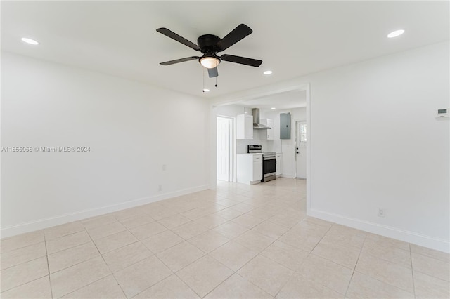 5847 Mayo St, Hollywood, FL 33023 - unfurnished living room featuring recessed lighting, ceiling fan, baseboards, light tile patterned floors, and electric panel