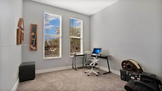 view of carpeted home office