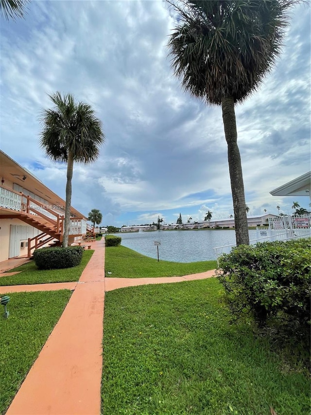 view of yard with a water view