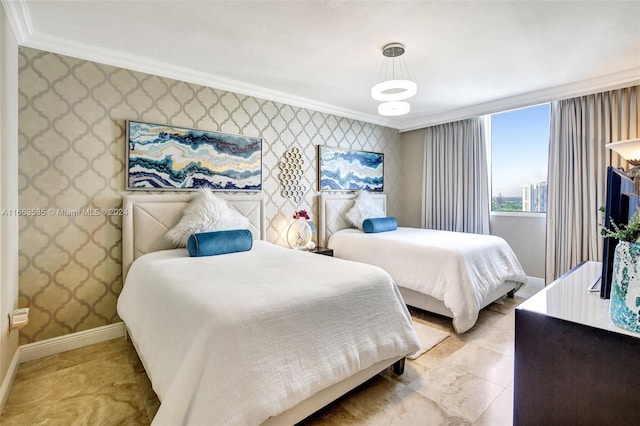 bedroom with crown molding