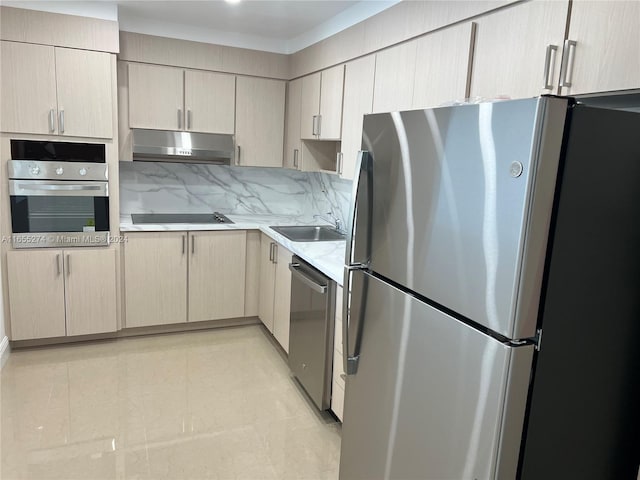 kitchen with decorative backsplash, sink, and stainless steel appliances