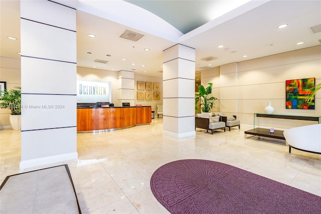 reception area with ornate columns