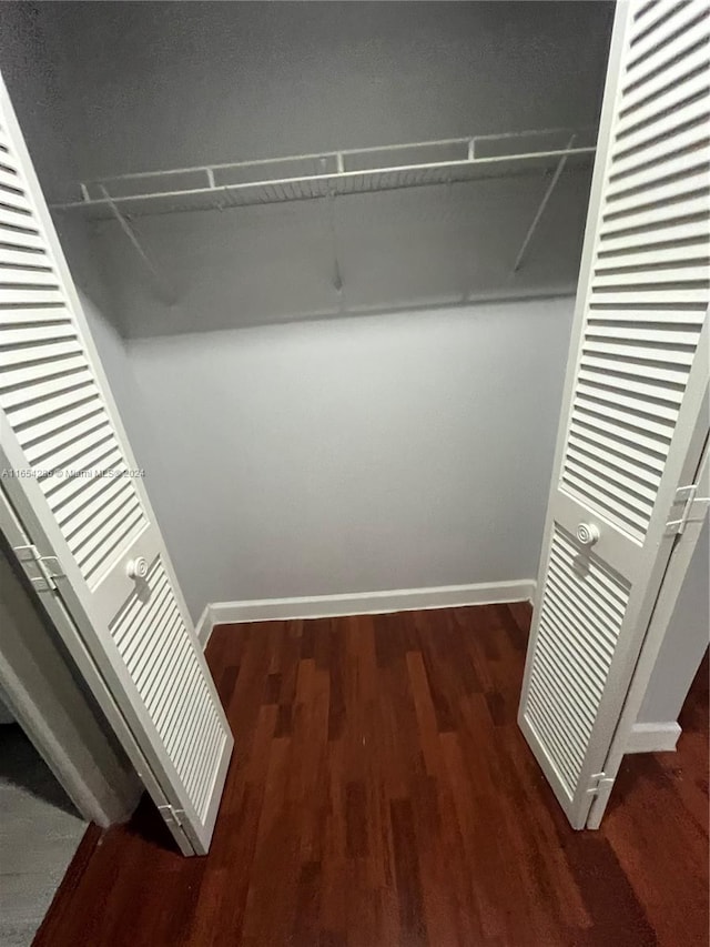 walk in closet with dark hardwood / wood-style flooring