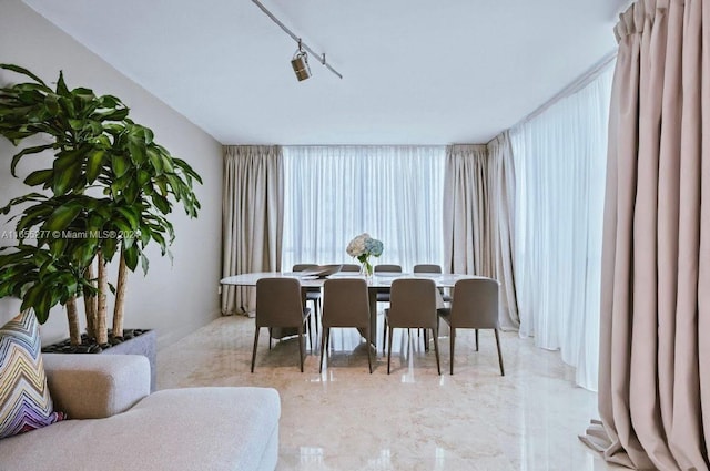 dining area with track lighting