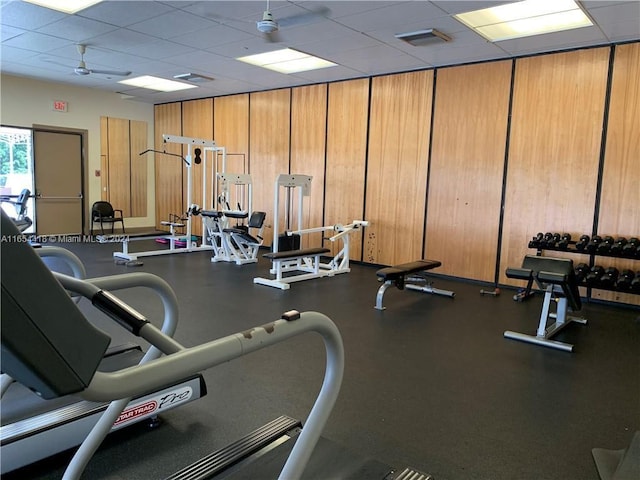 gym with a drop ceiling