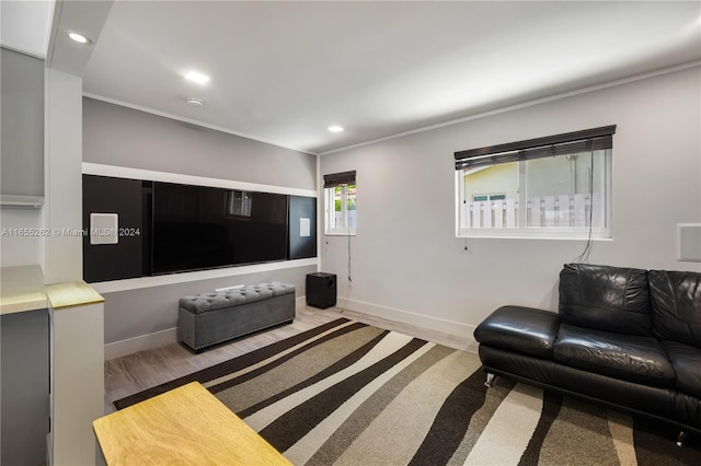 living room with light hardwood / wood-style floors