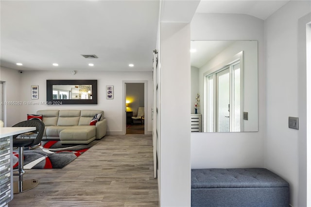 interior space with light hardwood / wood-style floors