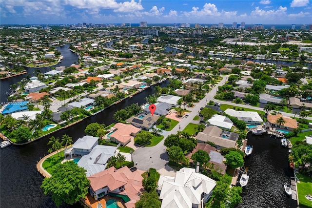 aerial view with a water view