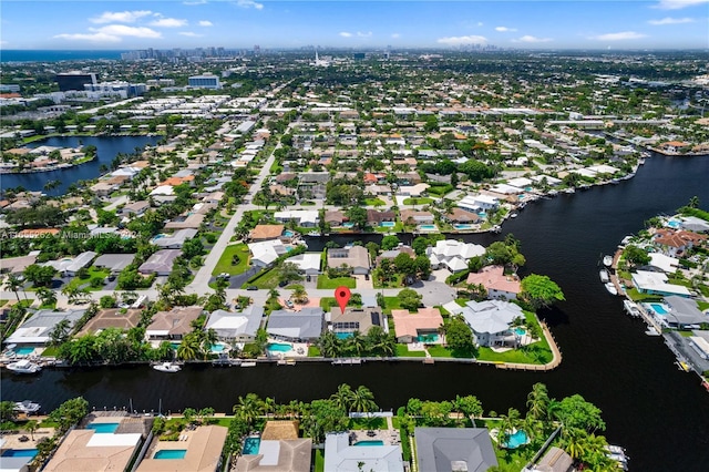 aerial view featuring a water view