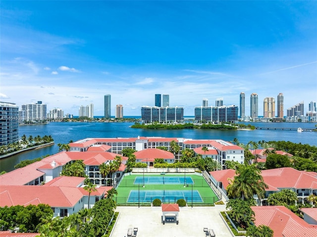 aerial view with a water view