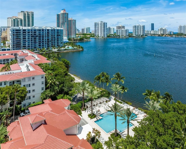 drone / aerial view featuring a water view