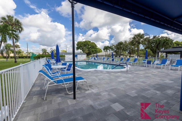 view of swimming pool with a patio