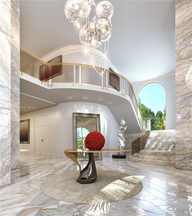 17901 Collins Unit Sf4, Sunny Isles Beach, FL 33160 - community lobby featuring stairs and high vaulted ceiling