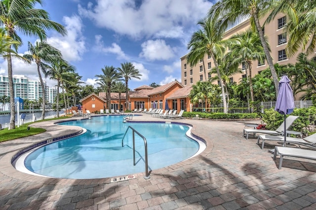 view of pool featuring a patio area