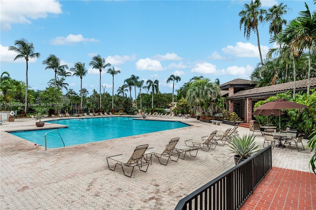 view of pool featuring a patio