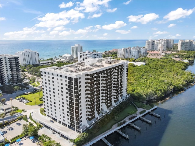 bird's eye view featuring a water view