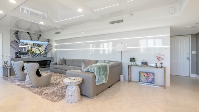 living room featuring tile patterned flooring