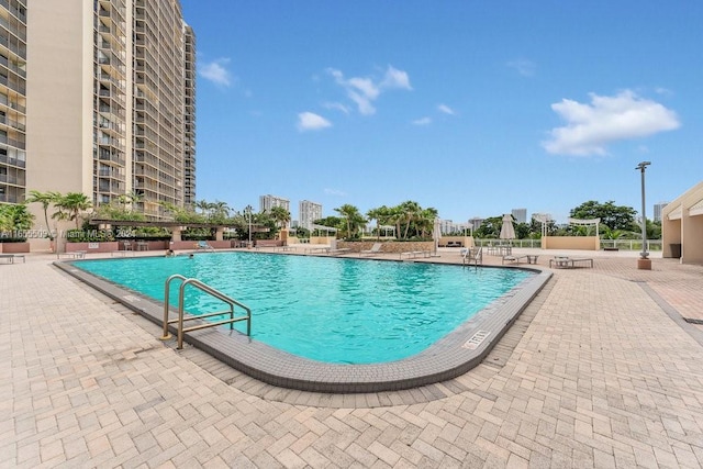 view of pool featuring a patio area