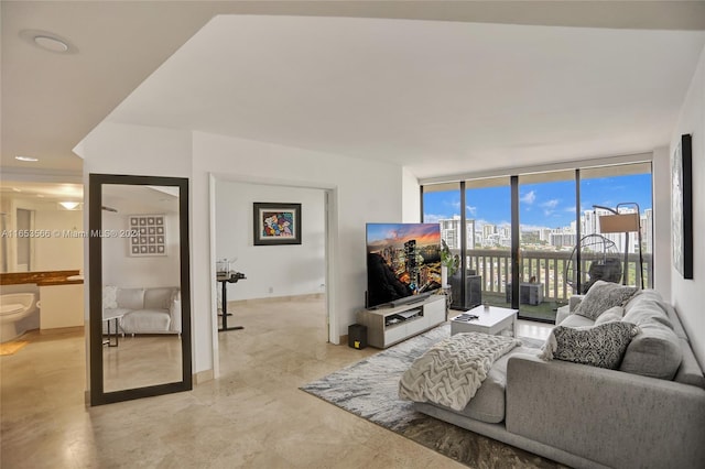 living room with expansive windows