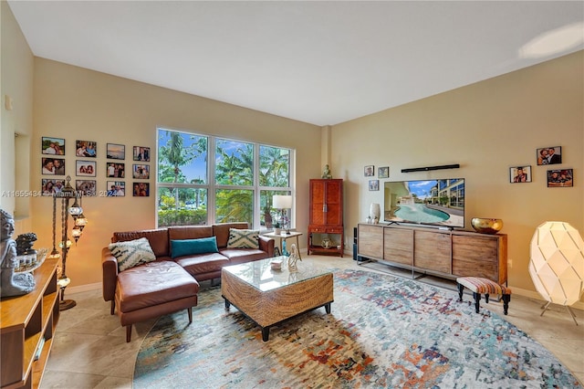 living room with light tile patterned floors