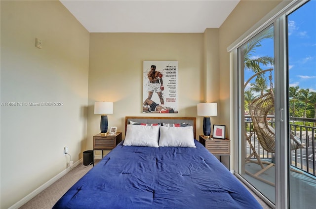 bedroom featuring carpet floors, access to exterior, and multiple windows