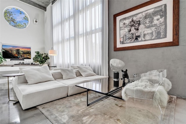 living room with concrete flooring