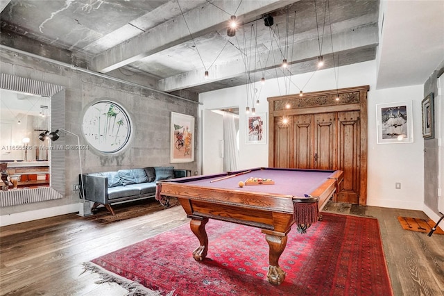 recreation room with pool table and hardwood / wood-style flooring