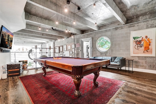 game room with billiards and wood-type flooring