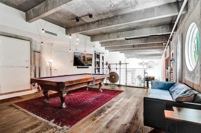 recreation room featuring hardwood / wood-style flooring and billiards