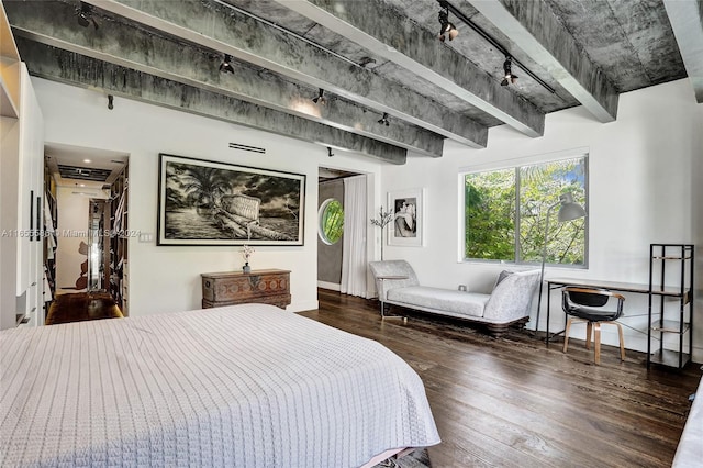 bedroom with dark wood-type flooring