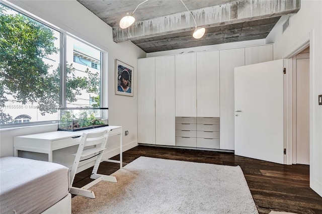 interior space with dark hardwood / wood-style floors