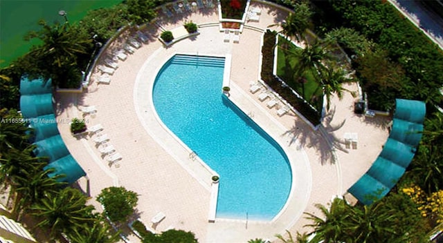 view of swimming pool with a patio