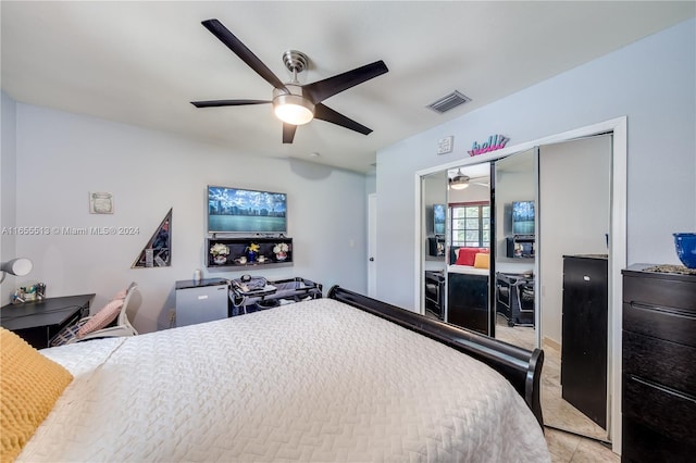 bedroom featuring a closet and ceiling fan