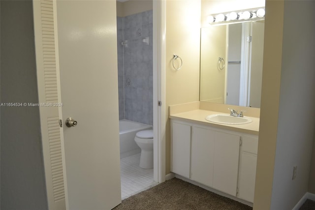 full bathroom featuring tile patterned flooring, vanity, toilet, and tiled shower / bath combo