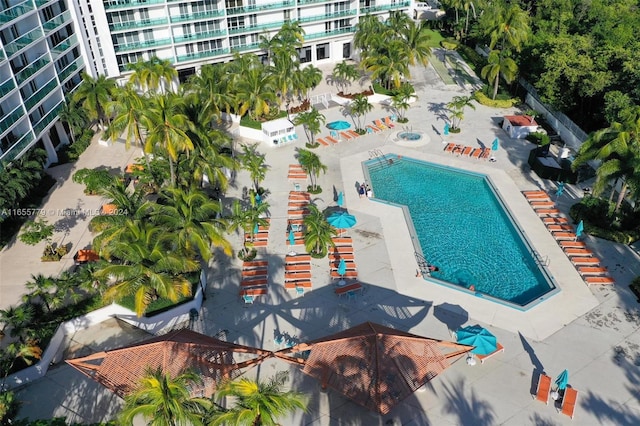 view of swimming pool with a patio area