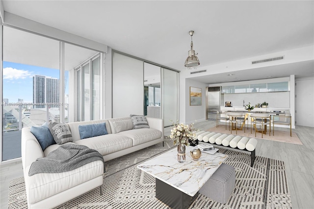 living room featuring light hardwood / wood-style flooring