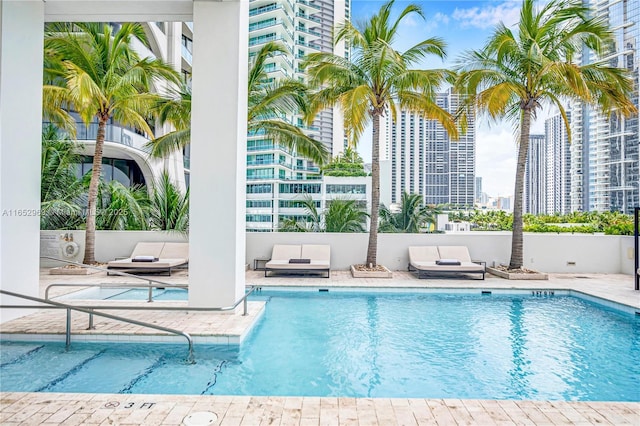 view of swimming pool with a patio area